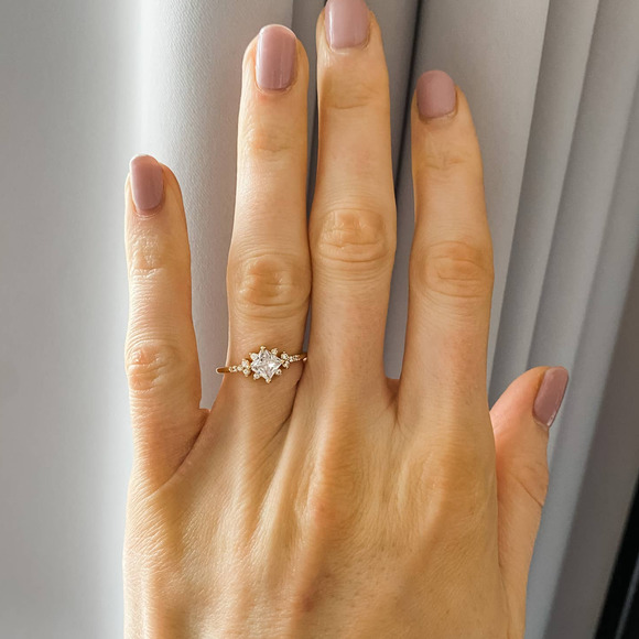 Gold 1 Carat Diamond Square Shape CZ Ring - Picture 3 of 12